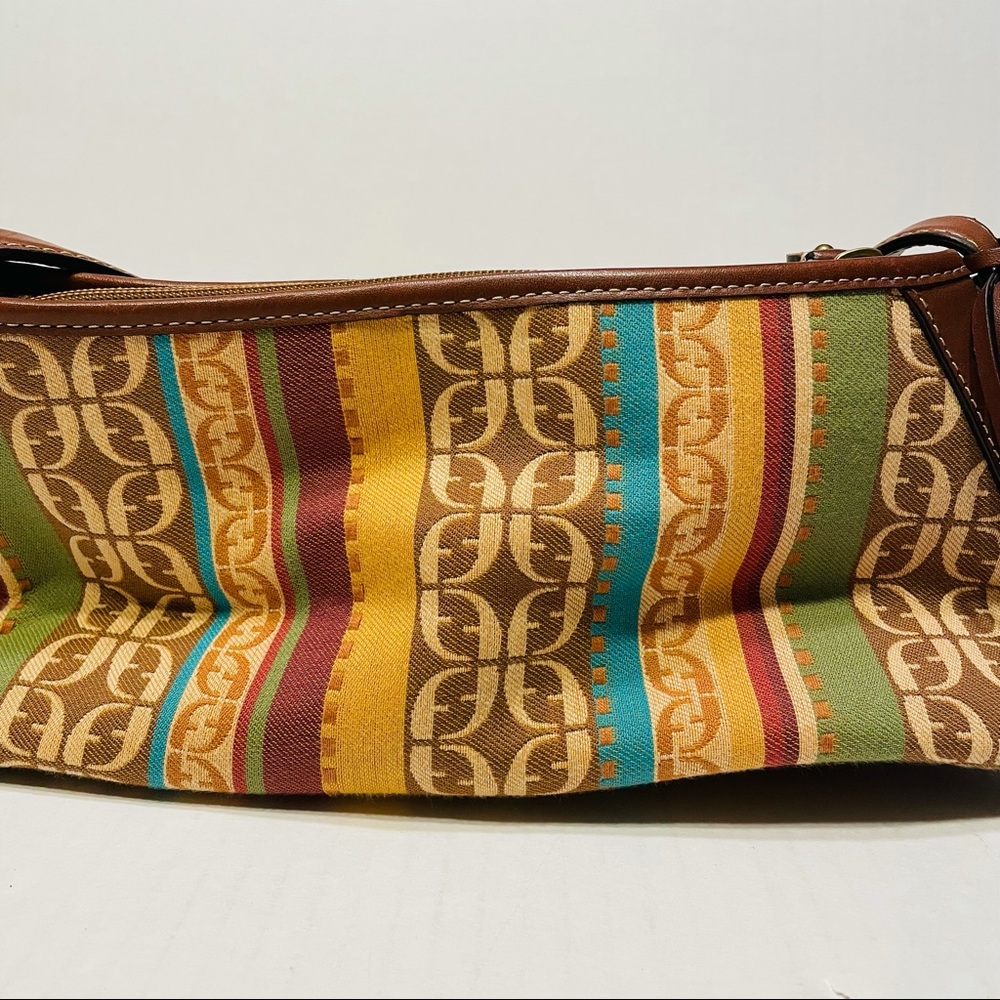 Fossil Canvas Signature Stripe Leather Baguette - image 4